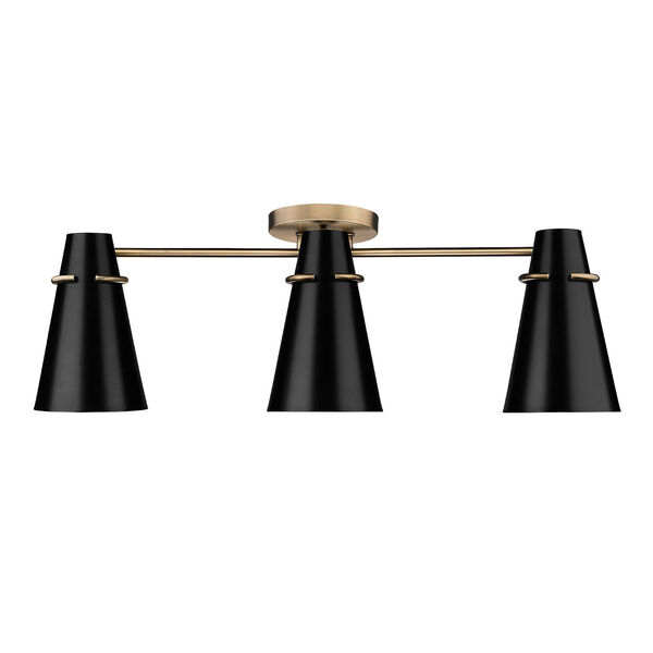 Reeva Black and Modern Brass Three-Light Semi-Flush Mount, image 1
